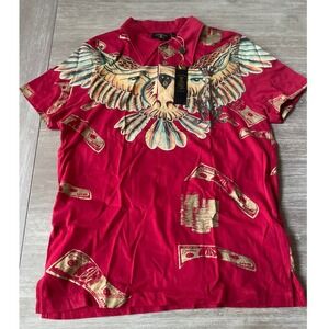 Christian Audigier Polo Money Shirt Red Large New With Tags